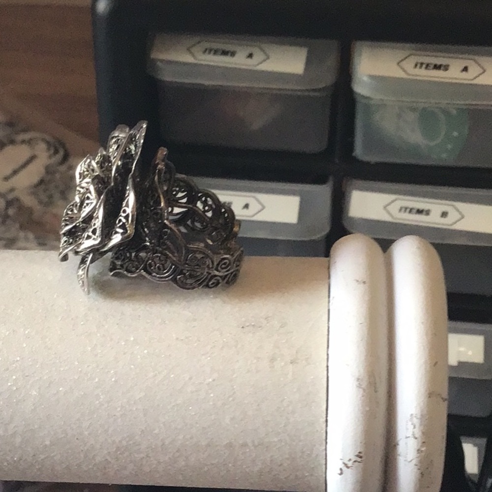 Stunning Large Silver Rose Open Work Ring - image 3